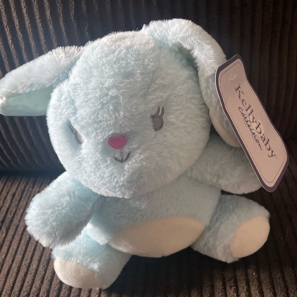 Kelly Baby Cuddle baby Blue Bunny Rabbit Rattle Plush  Toy New stuffed animal